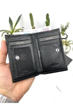 کیف پول جا کارتی چرم اصل مشکی برند bayderi کد 1647422048
