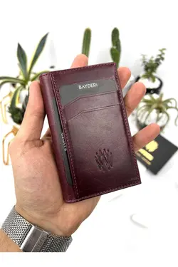 کیف پول جا کارتی چرم اصل زرشکی برند bayderi کد 1647421027