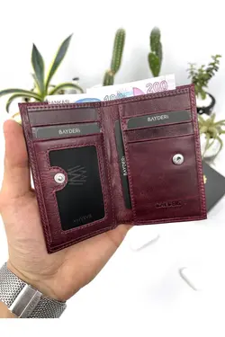 کیف پول جا کارتی چرم اصل زرشکی برند bayderi کد 1647421027