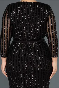 لباس مجلسی سایز بزرگ پولک دوز پولکی دکولته بلند زنانه مشکی برند Abiyefon کد 1647413240