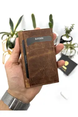 کیف پول جا کارتی چرم اصل شتری برند bayderi کد 1647407527