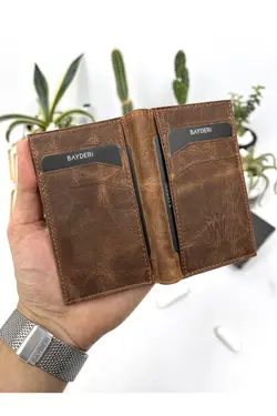 کیف پول جا کارتی چرم اصل شتری برند bayderi کد 1647407527