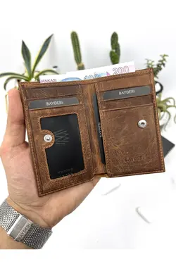 کیف پول جا کارتی چرم اصل شتری برند bayderi کد 1647407527