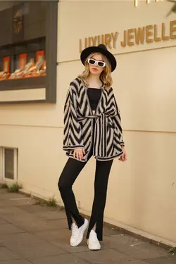 بافتنی کیمونو طرح‎دار برند RASHE PRİVE کد 1647398959