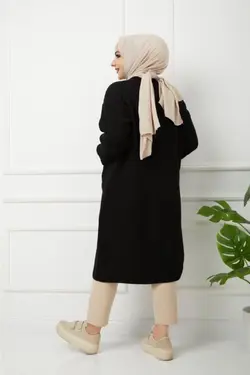 بافتنی جیب دار دکمه‎دار زنانه مشکی برند Pamuk Butik کد 1647396787