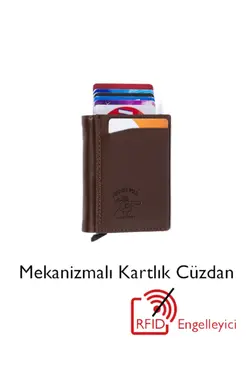 کیف پول جا کارتی اتوماتیک مردانه چرم تیره قهوه برند Newish Polo کد 1647350712