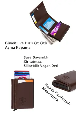 کیف پول جا کارتی اتوماتیک مردانه چرم تیره قهوه برند Newish Polo کد 1647350712