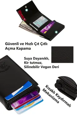 کیف پول جا کارتی اتوماتیک مردانه چرم مشکی برند Newish Polo کد 1647350650