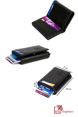 کیف پول جا کارتی اتوماتیک مردانه چرم مشکی برند Newish Polo کد 1647350650