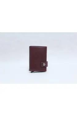 کیف پول جا کارتی زیپدار اتوماتیک چرم اصل 9x زرشکی سانتی متر برند Famn کد 1647349212