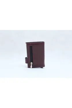 کیف پول جا کارتی زیپدار اتوماتیک چرم اصل 9x زرشکی سانتی متر برند Famn کد 1647349212