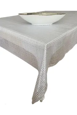 رومیزی بافتنی پی‎وی‎سی طرح‎دار حصیری پوشش دار شفاف رنگ نقره برند Aksu Mefruşat کد 1647538688
