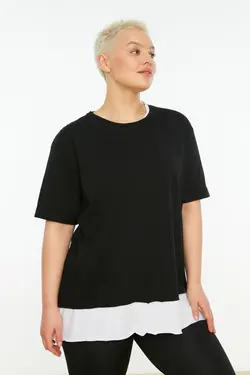 تیشرت بافتنی طرح‎دار مشکی تکه برند Trendyol Curve کد 1647530230