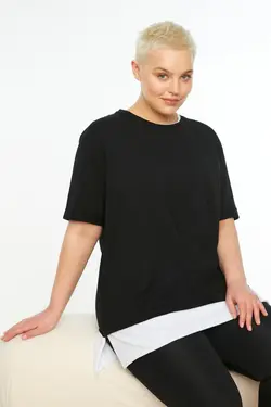 تیشرت بافتنی طرح‎دار مشکی تکه برند Trendyol Curve کد 1647530230
