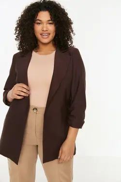کت بافته شده طرح‎دار چیندار آستین قهوه‎ای برند Trendyol Curve کد 1647525069