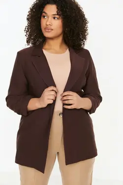 کت بافته شده طرح‎دار چیندار آستین قهوه‎ای برند Trendyol Curve کد 1647525069