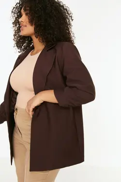 کت بافته شده طرح‎دار چیندار آستین قهوه‎ای برند Trendyol Curve کد 1647525069