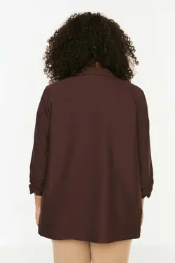 کت بافته شده طرح‎دار چیندار آستین قهوه‎ای برند Trendyol Curve کد 1647525069