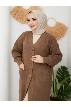بافتنی جیب دار دکمه‎دار زنانه برند Pamuk Butik کد 1647526460