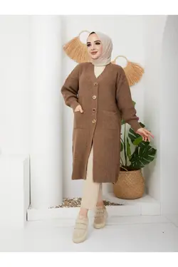 بافتنی جیب دار دکمه‎دار زنانه برند Pamuk Butik کد 1647526460