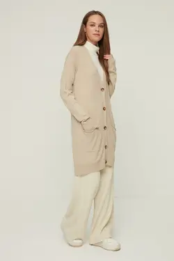 بافتنی طرح‎دار جیبدار یقه هفت بژ دکمه دار برند TRENDYOL MODEST کد 1647526387