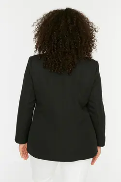 کت بلیزر بسته شدنی ست بافته شده طرح‎دار جیبدار مشکی برند Trendyol Curve کد 1647526340