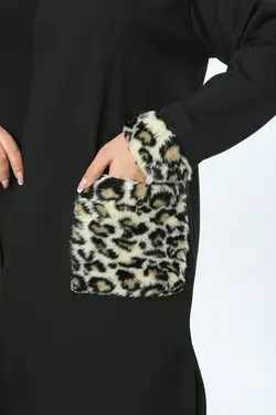 ژاکت سایز بزرگ آستین بلند طرح‎دار پلنگی زنانه مشکی چند کاربردی برند Eceyaman moda کد 1647526267
