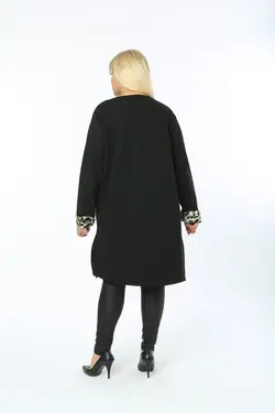 ژاکت سایز بزرگ آستین بلند طرح‎دار پلنگی زنانه مشکی چند کاربردی برند Eceyaman moda کد 1647526267