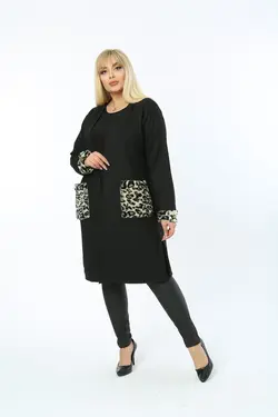 ژاکت سایز بزرگ آستین بلند طرح‎دار پلنگی زنانه مشکی چند کاربردی برند Eceyaman moda کد 1647526267