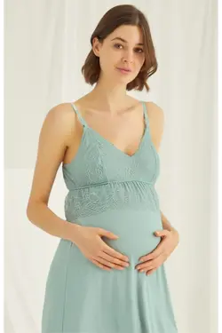 ست لباس شب بارداری شیردهی بند‎دار 18470زنانه سبز روشن برند MONAMİSE کد 1647490748