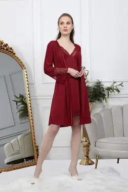 ست لباس شب پانیه زرشکی دوتایی برند GIONA کد 1647634328