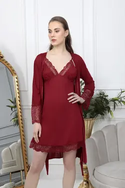 ست لباس شب پانیه زرشکی دوتایی برند GIONA کد 1647634328