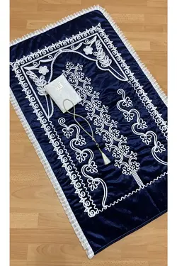 سجاده ست عروس مخملی 3تکه سرمه ای برند ayhan home ev tekstili کد 1647604688