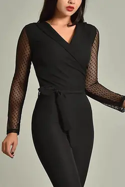 سرهمی مجلسی پارچه کشی آستین بلند یقه هفت طرحدار مشکی کمربند دار برند bayansepeti کد 1647721482