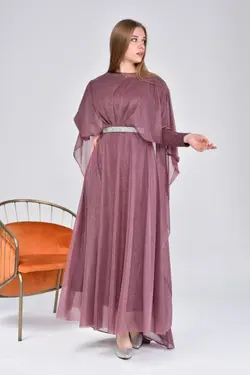 لباس مجلسی کمربند‎دار شنل دار اکریلیکی زنانه رنگ گل رز برند ferace cadde کد 1647721700