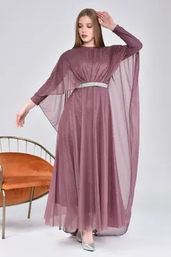 لباس مجلسی کمربند‎دار شنل دار اکریلیکی زنانه رنگ گل رز برند ferace cadde کد 1647721700