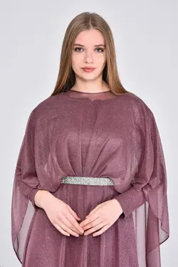 لباس مجلسی کمربند‎دار شنل دار اکریلیکی زنانه رنگ گل رز برند ferace cadde کد 1647721700