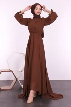 پیراهن پیله دار کمربند‎دار قهوه برند Lamia Giyim کد 1647716168