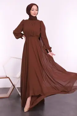 پیراهن پیله دار کمربند‎دار قهوه برند Lamia Giyim کد 1647716168