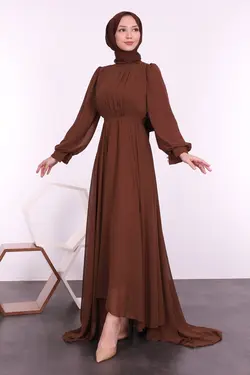 پیراهن پیله دار کمربند‎دار قهوه برند Lamia Giyim کد 1647716168