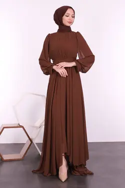 پیراهن پیله دار کمربند‎دار قهوه برند Lamia Giyim کد 1647716168