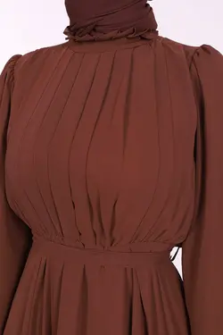 پیراهن پیله دار کمربند‎دار قهوه برند Lamia Giyim کد 1647716168