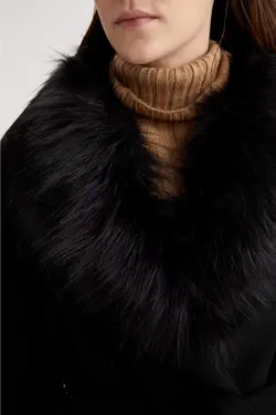 پالتو تک دکمه خز یقه سایز بزرگ زنانه کمربند دار برند MODAM ESİLA کد 1647700867