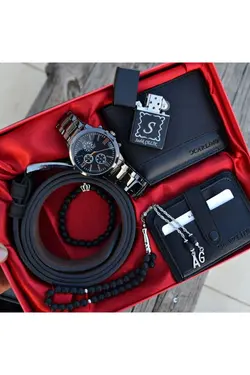 دستبند جا کارتی کیف پول ساعت مچی ست کمربند دار مردانه ضد آب برند TrendGarajj کد 1647690727