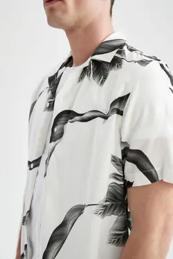 پیراهن برگ متناسب ابریشم مصنوعی آستین کوتاه طرح‎دار برند Defacto کد 1647686112