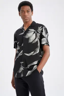 پیراهن برگ متناسب ابریشم مصنوعی آستین کوتاه طرح‎دار برند Defacto کد 1647686107