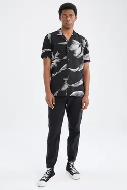 پیراهن برگ متناسب ابریشم مصنوعی آستین کوتاه طرح‎دار برند Defacto کد 1647686107