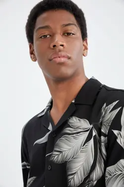 پیراهن برگ متناسب ابریشم مصنوعی آستین کوتاه طرح‎دار برند Defacto کد 1647686107