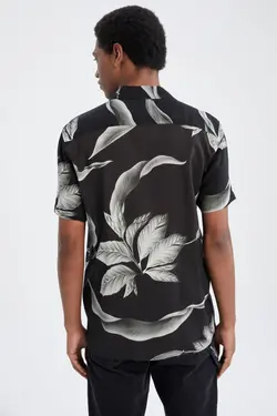 پیراهن برگ متناسب ابریشم مصنوعی آستین کوتاه طرح‎دار برند Defacto کد 1647686107