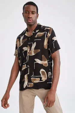 پیراهن مدرن ابریشم مصنوعی آستین کوتاه طرح‎دار برند Defacto کد 1647686108